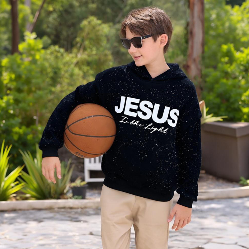 🥰 Hanorac cu paiete strălucitoare „JESUS Is the Light”✨ Stil glamour și confortabil, inspirat de credință💫-7