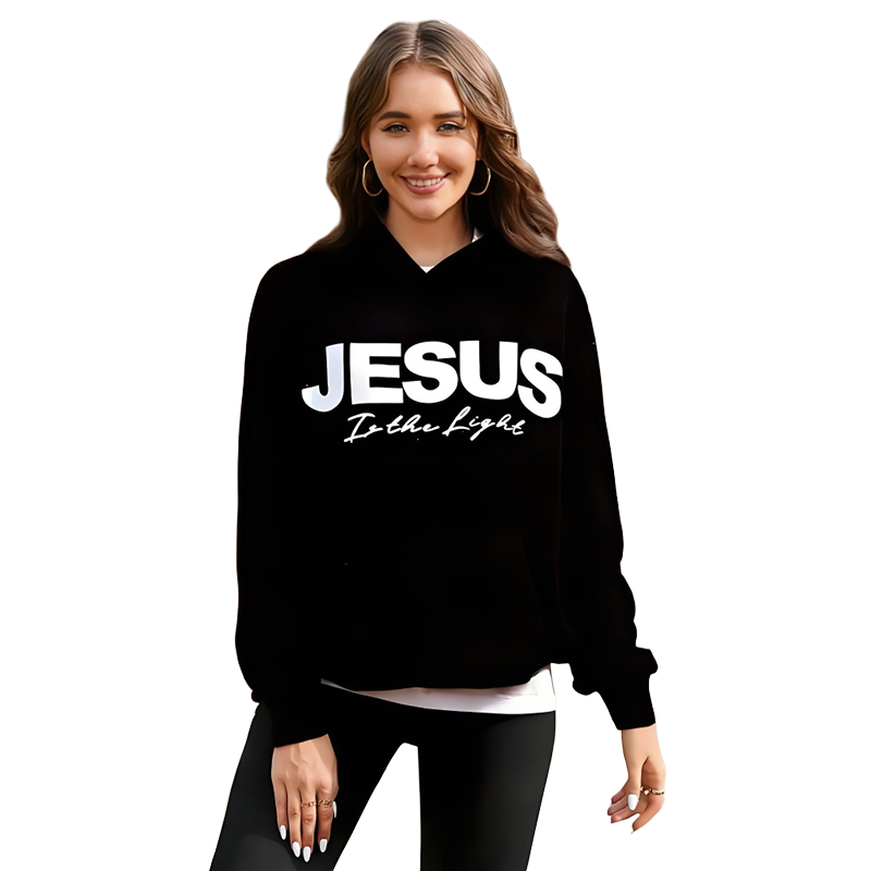 🥰 Hanorac cu paiete strălucitoare „JESUS Is the Light”✨ Stil glamour și confortabil, inspirat de credință💫-12