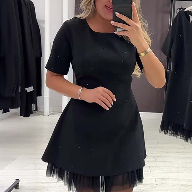 🔥Oferte speciale - Rochie mini cu mâneci scurte și dantelă strălucitoare pentru femei | Elegantă și strălucitoare-4