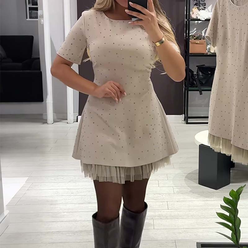 🔥Oferte speciale - Rochie mini cu mâneci scurte și dantelă strălucitoare pentru femei | Elegantă și strălucitoare-6