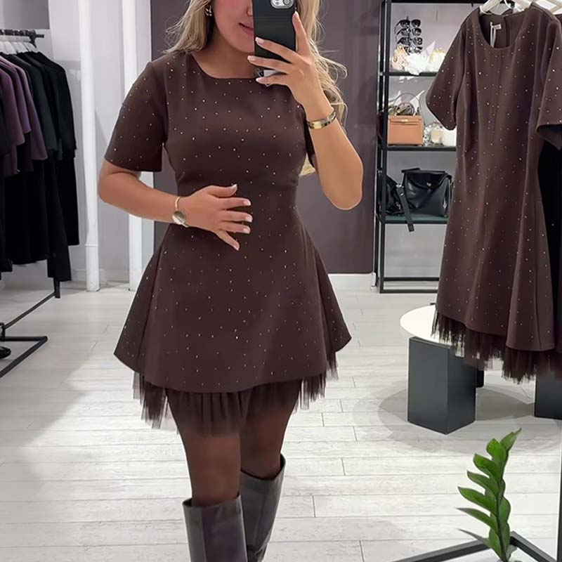 🔥Oferte speciale - Rochie mini cu mâneci scurte și dantelă strălucitoare pentru femei | Elegantă și strălucitoare-8