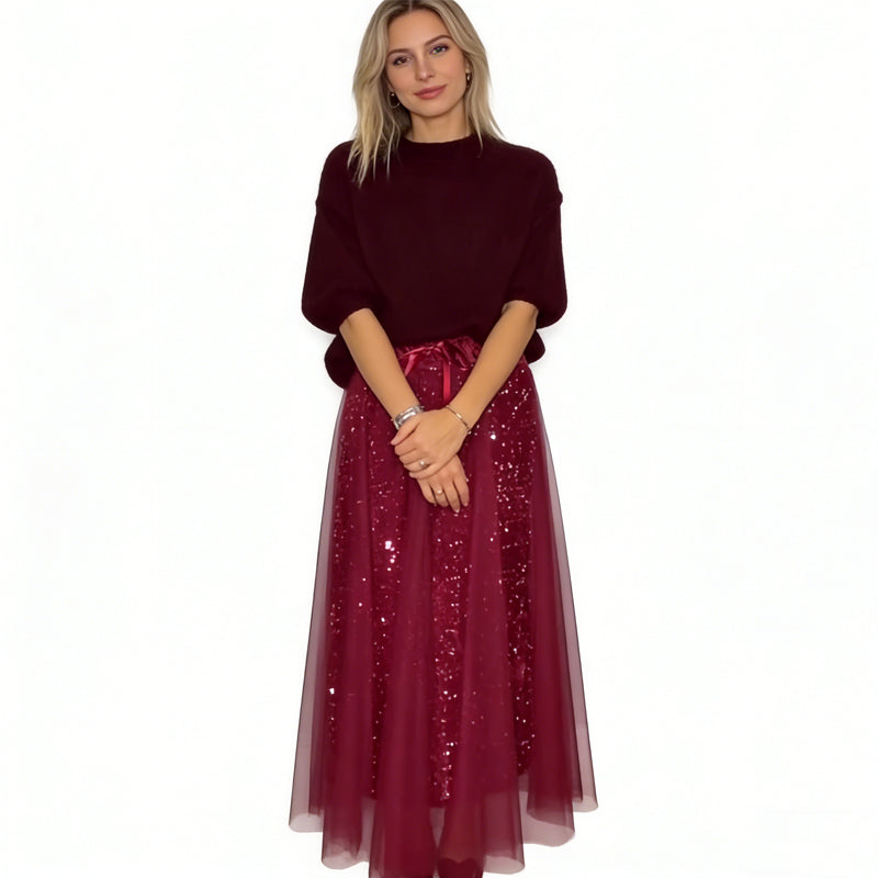 ⏳Ofertă specială limitată⏰Set pentru femei cu top strălucitor și fustă din tul - Set elegant și strălucitor din două piese✨-8