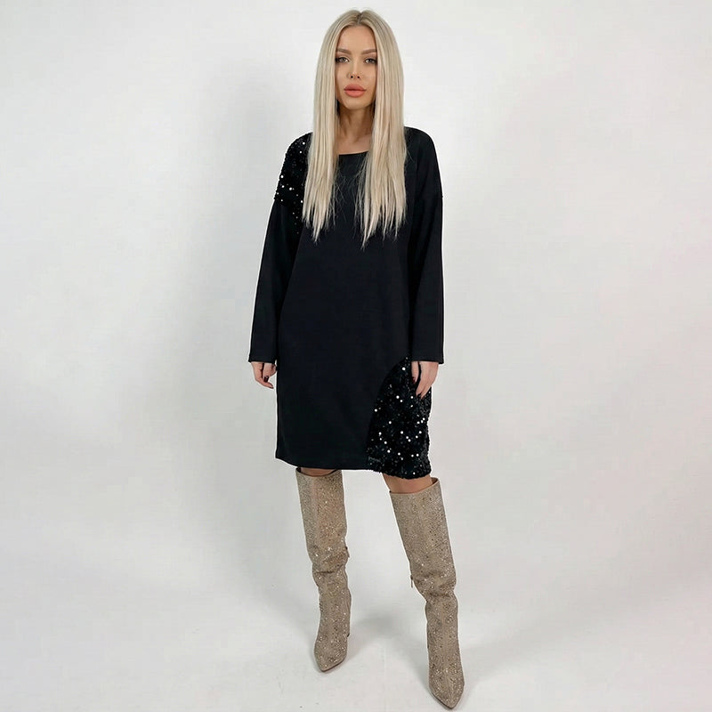 Rochie elegantă cu mâneci lungi și paiete pentru femei-4