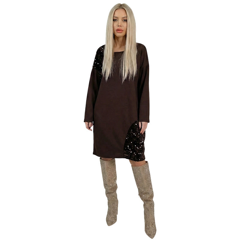 Rochie elegantă cu mâneci lungi și paiete pentru femei-8