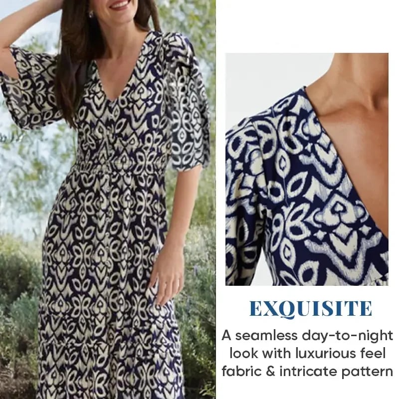 💞Rochie lungă cu decolteu în V și imprimeu boem casual-8