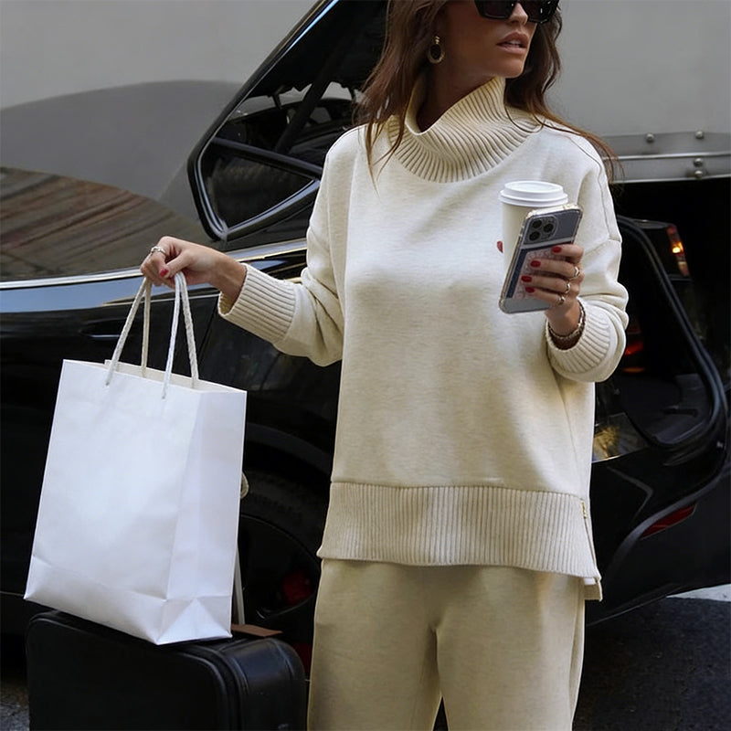Bluză à col montant et pantalon assorti👚👖