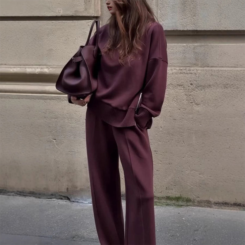 Bluză à col montant et pantalon assorti👚👖-1