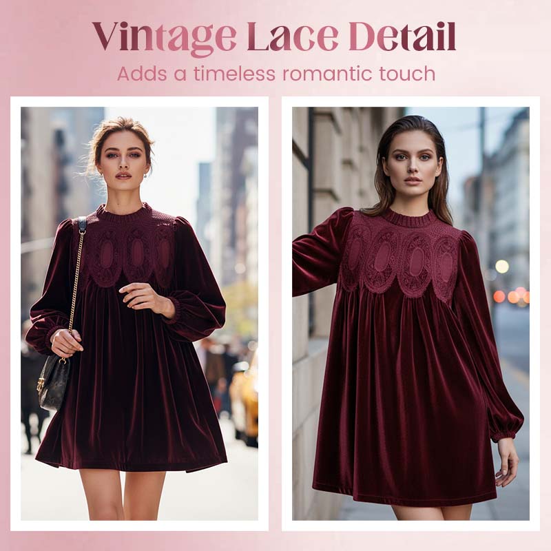 Rochie tunică cu panouri din dantelă, inspirată din stilul vintage-1