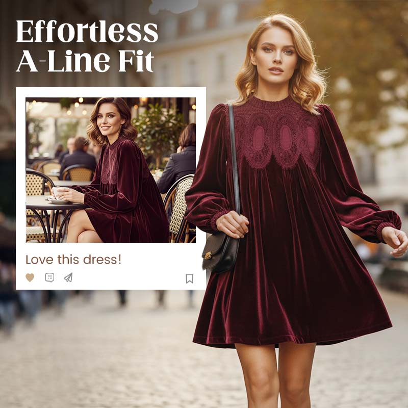 Rochie tunică cu panouri din dantelă, inspirată din stilul vintage-2