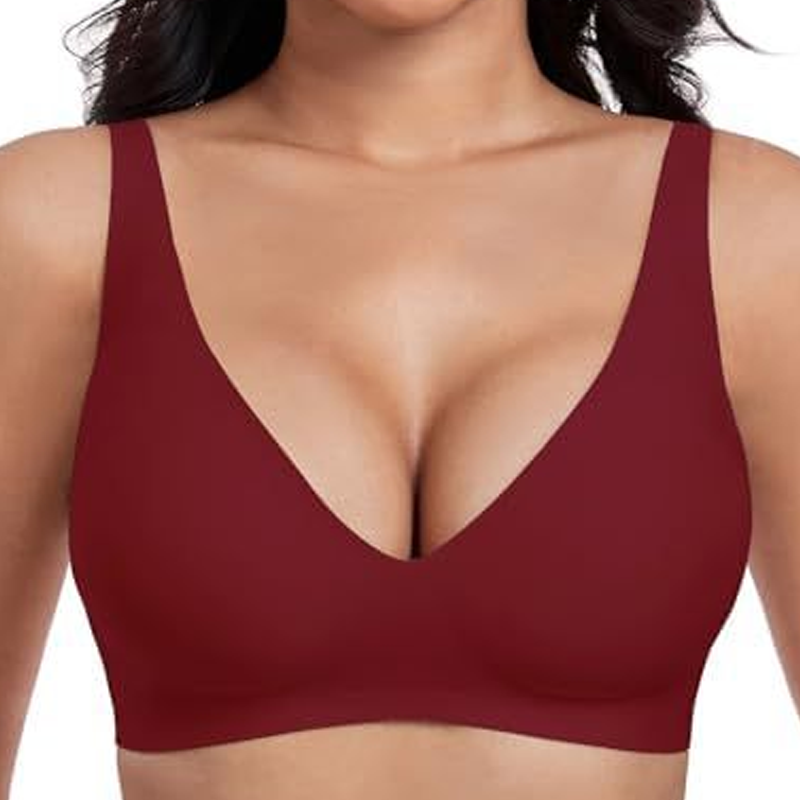 Sutien fără balene, fără cusături, cu decolteu adânc în V și efect push-up-12