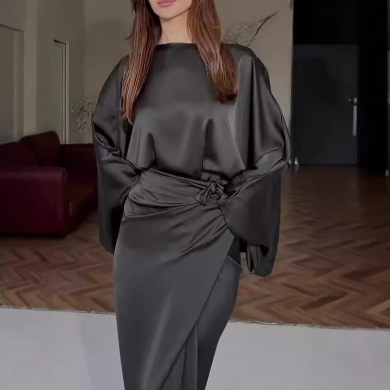 🔥Rochie modernă în stil lounge, cu cordon în talie-11