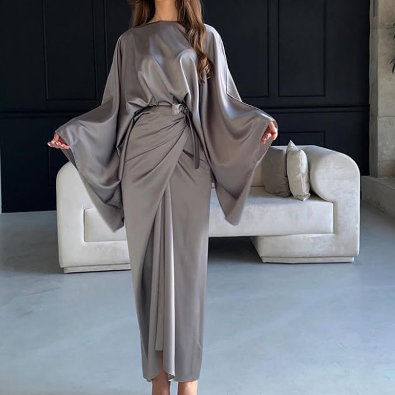 🔥Rochie modernă în stil lounge, cu cordon în talie-14