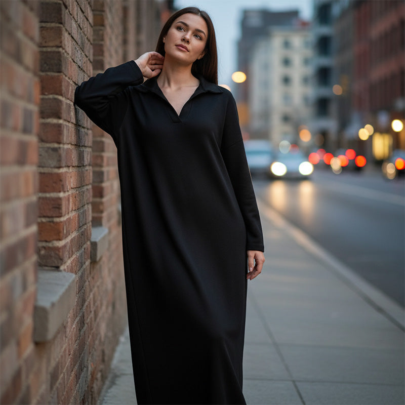 Rochie tip hanorac cu mâneci lungi și guler cu rever pentru femei-4