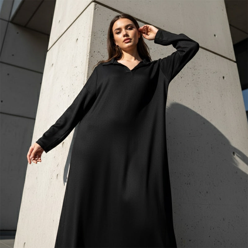 Rochie tip hanorac cu mâneci lungi și guler cu rever pentru femei-7