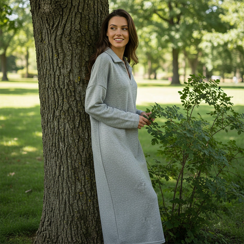 Rochie tip hanorac cu mâneci lungi și guler cu rever pentru femei-10