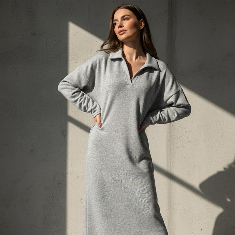 Rochie tip hanorac cu mâneci lungi și guler cu rever pentru femei-13