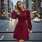 🔮✨Nou sosit ✨💖2026 Rochie elegantă cu mâneci lungi și detalii asimetrice cu nasturi, la reducere-2