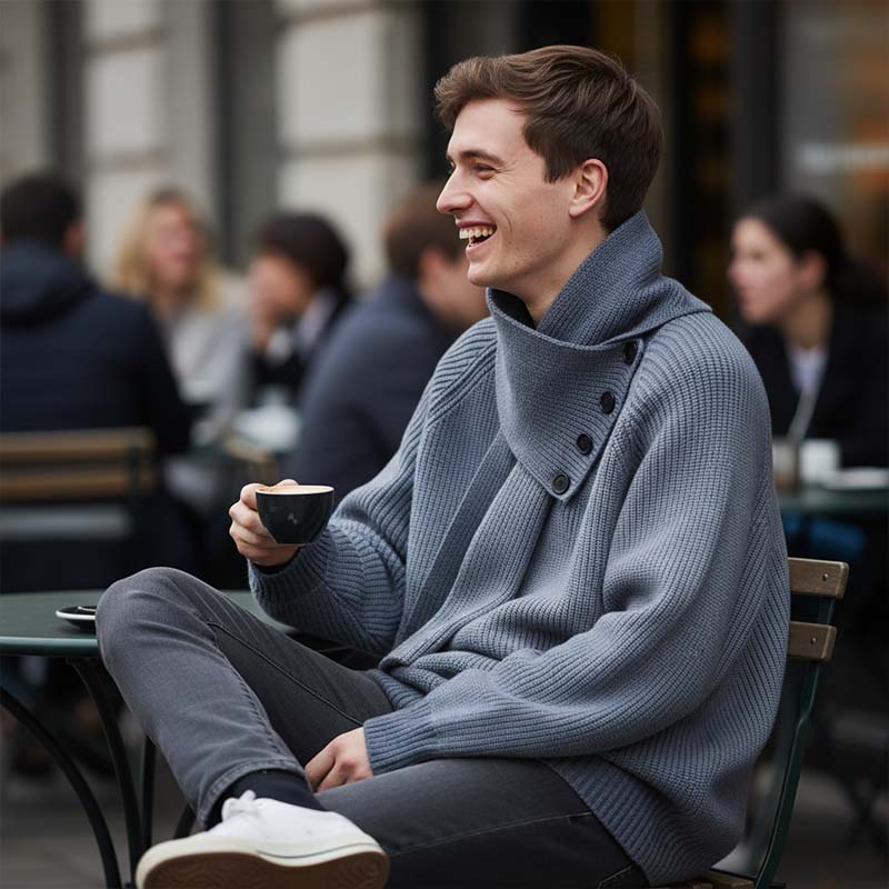 Pulover casual unisex cu nervuri și eșarfă detașabilă-1