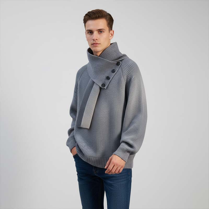Pulover casual unisex cu nervuri și eșarfă detașabilă-9