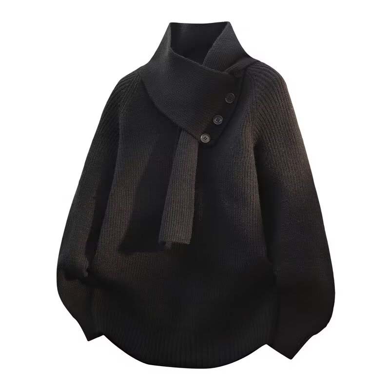Pulover casual unisex cu nervuri și eșarfă detașabilă-14