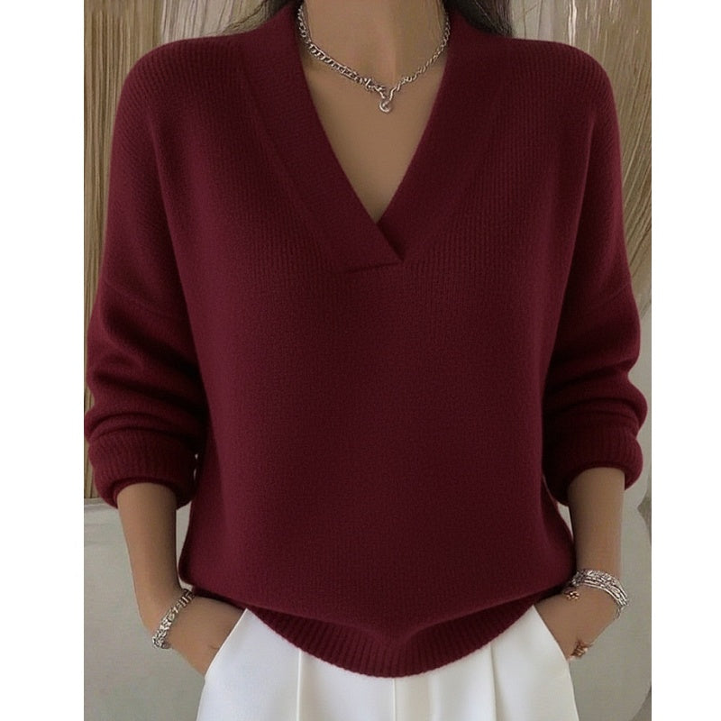 Pulover confortabil cu guler în V pentru ținute casual-4