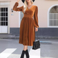 Rochie elegantă cu talie înaltă și croi în A, cu smocuri-2