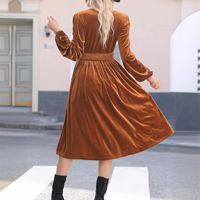 Rochie elegantă cu talie înaltă și croi în A, cu smocuri-3