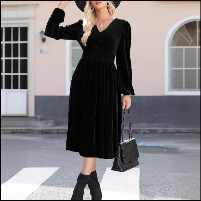 Rochie elegantă cu talie înaltă și croi în A, cu smocuri-5