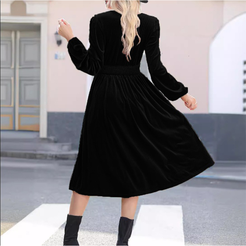 Rochie elegantă cu talie înaltă și croi în A, cu smocuri-6