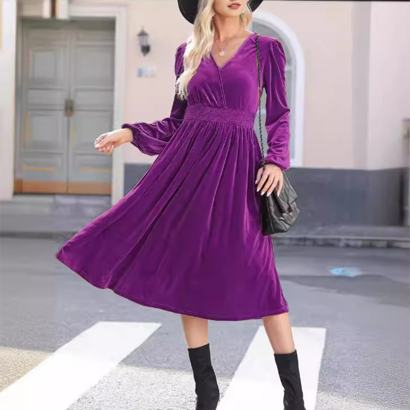 Rochie elegantă cu talie înaltă și croi în A, cu smocuri-7