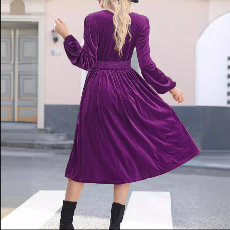 Rochie elegantă cu talie înaltă și croi în A, cu smocuri-9