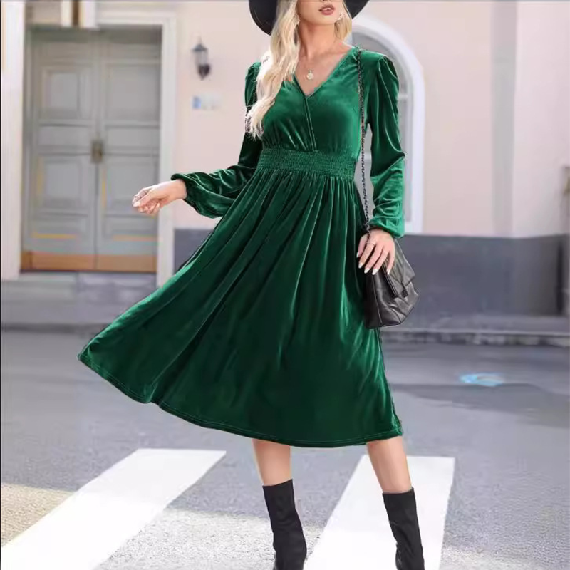 Rochie elegantă cu talie înaltă și croi în A, cu smocuri-10