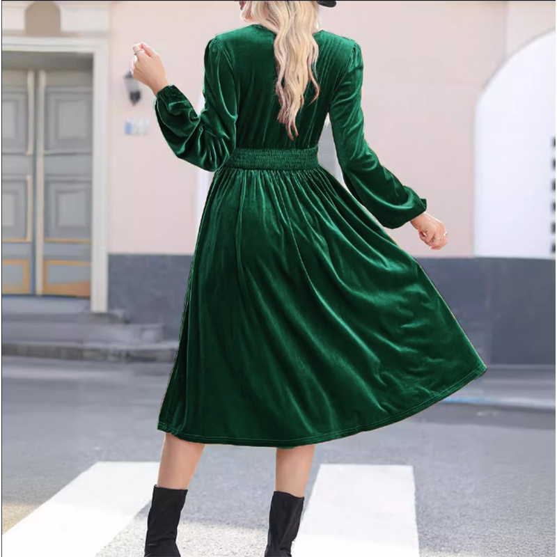 Rochie elegantă cu talie înaltă și croi în A, cu smocuri-12