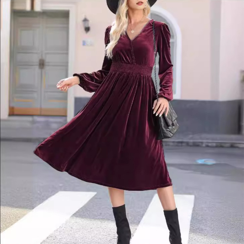 Rochie elegantă cu talie înaltă și croi în A, cu smocuri-13