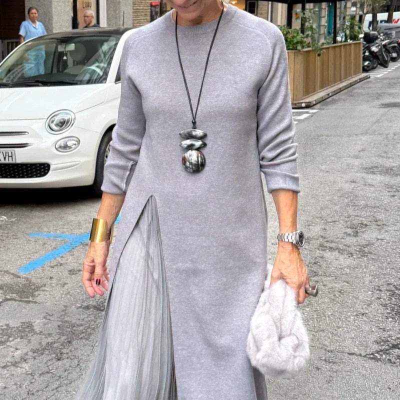 Rochie midi elegantă din tricot pentru femei, cu fante laterale