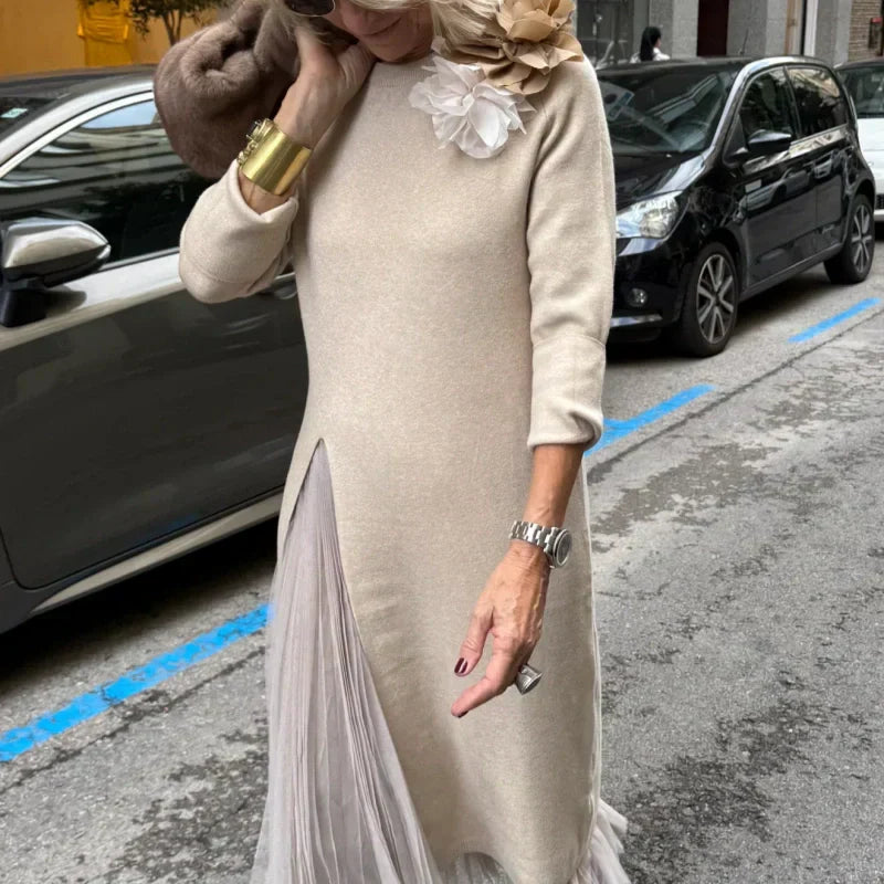 Rochie midi elegantă din tricot pentru femei, cu fante laterale-2