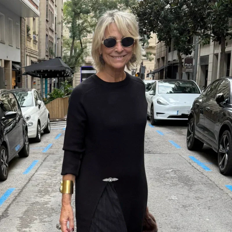 Rochie midi elegantă din tricot pentru femei, cu fante laterale-4