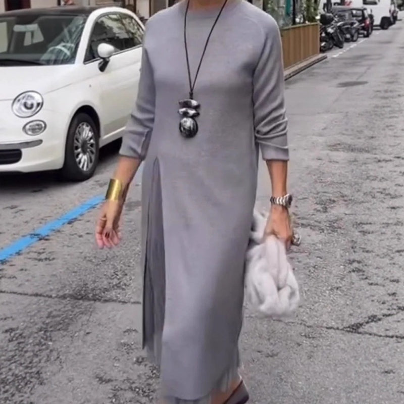 Rochie midi elegantă din tricot pentru femei, cu fante laterale-11