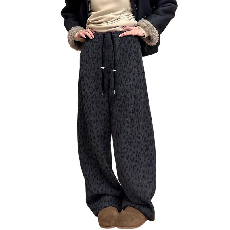 Pantaloni largi pentru femei, cu imprimeu leopard-11