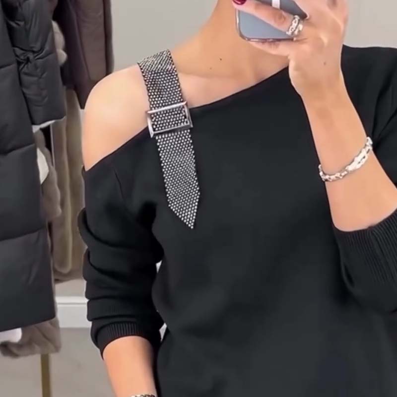 🎁Noutăți 2026 50% REDUCERE💥Rochie midi cu mâneci lungi și un umăr pentru femei-6