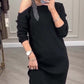 🎁Noutăți 2026 50% REDUCERE💥Rochie midi cu mâneci lungi și un umăr pentru femei-5