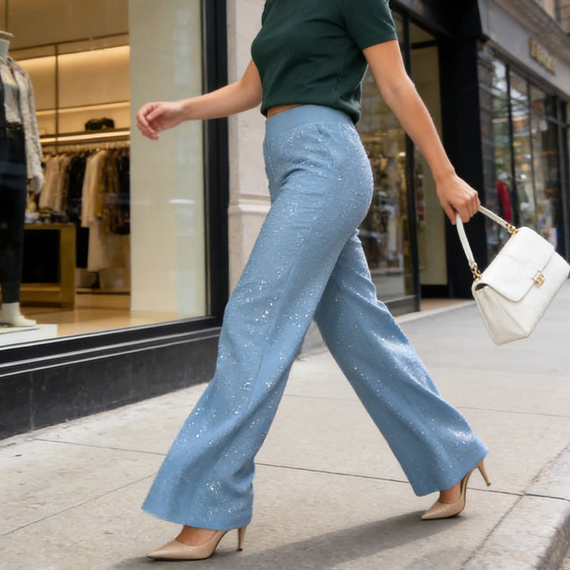 🔥Ultima zi 49% REDUCERE - Pantaloni drepți cu talie înaltă și paiete-6
