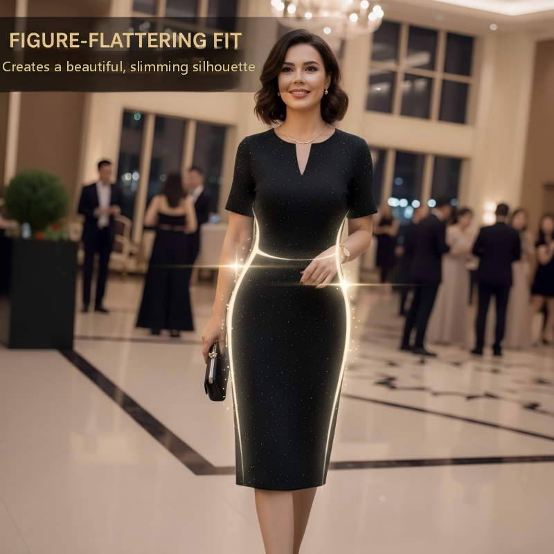 🧡Ultimele 10 ore  49% reducere🔥Rochie clasică neagră cu decolteu în V și mâneci scurte-3
