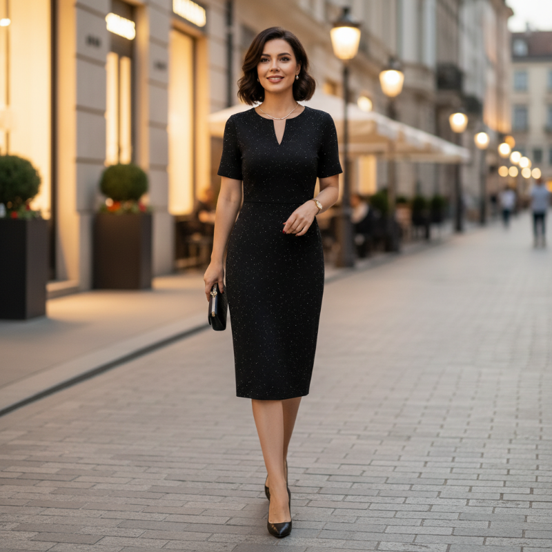 🧡Ultimele 10 ore  49% reducere🔥Rochie clasică neagră cu decolteu în V și mâneci scurte-6