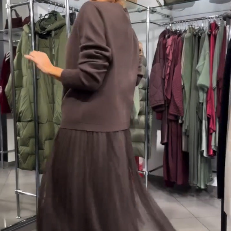 Set rochie din tricot și tul pentru femei-1