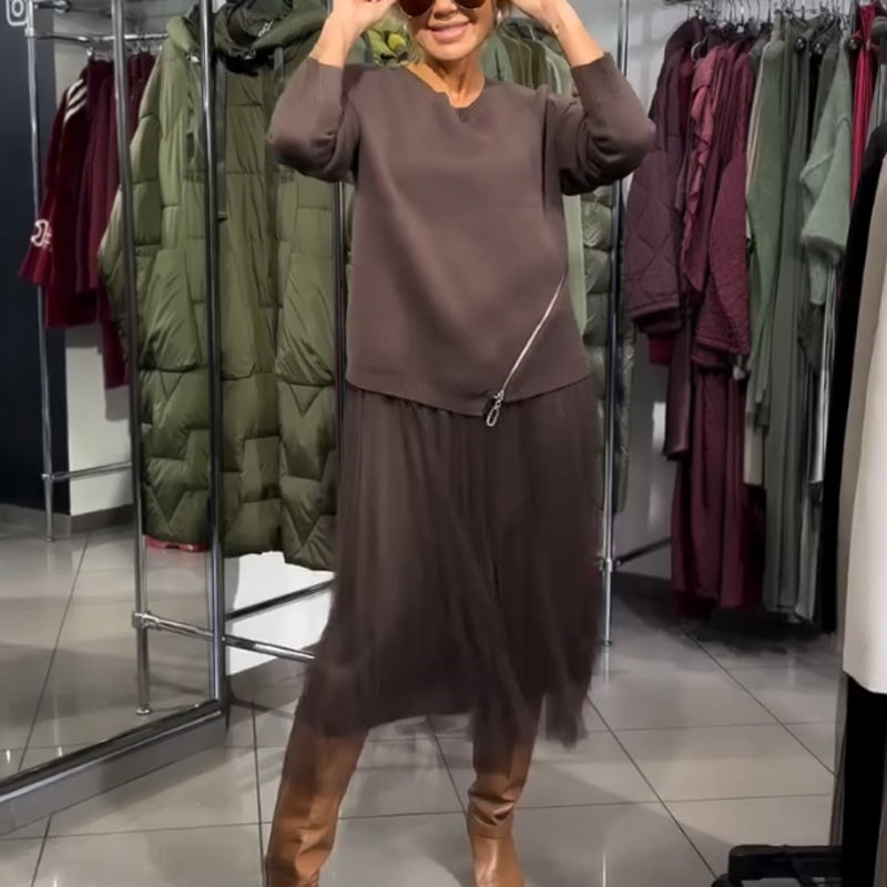 Set rochie din tricot și tul pentru femei-5