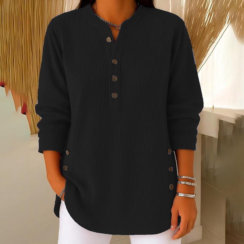 🎉 Bluză Henley din catifea pentru femei – elegantă, moale și versatilă 🧥📦-3