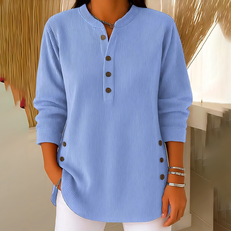 🎉 Bluză Henley din catifea pentru femei – elegantă, moale și versatilă 🧥📦-5