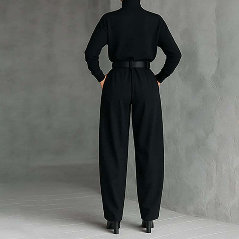 Set elegant pentru femei, format din bluză cu guler înalt și pantaloni cu talie înaltă-2