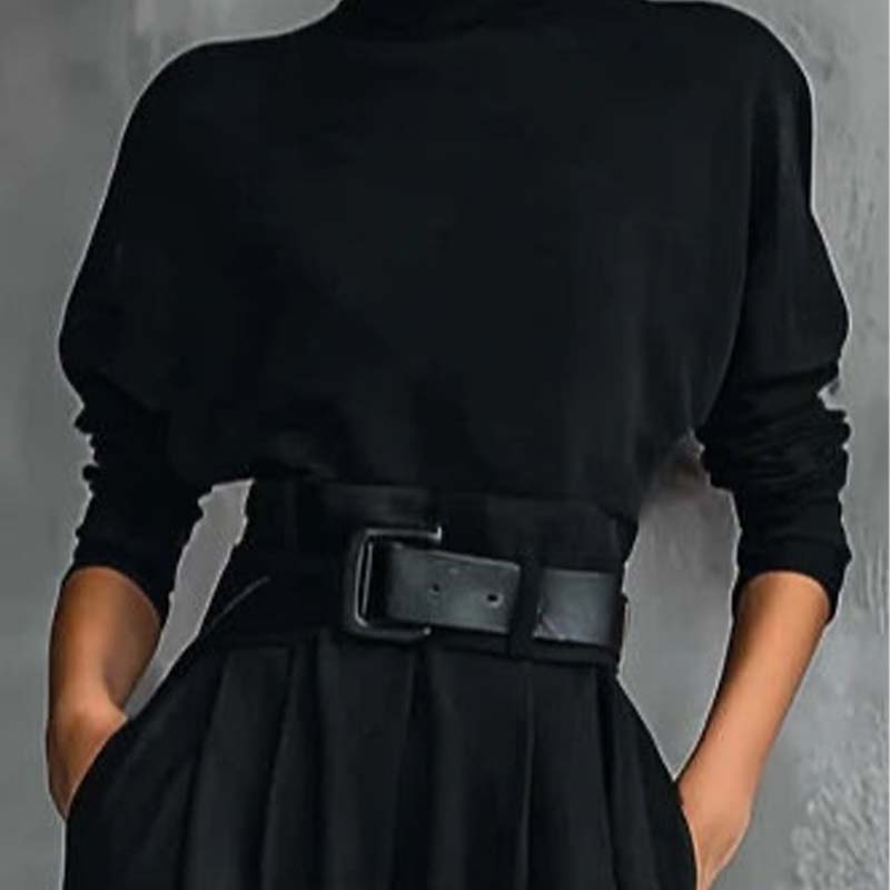 Set elegant pentru femei, format din bluză cu guler înalt și pantaloni cu talie înaltă-4